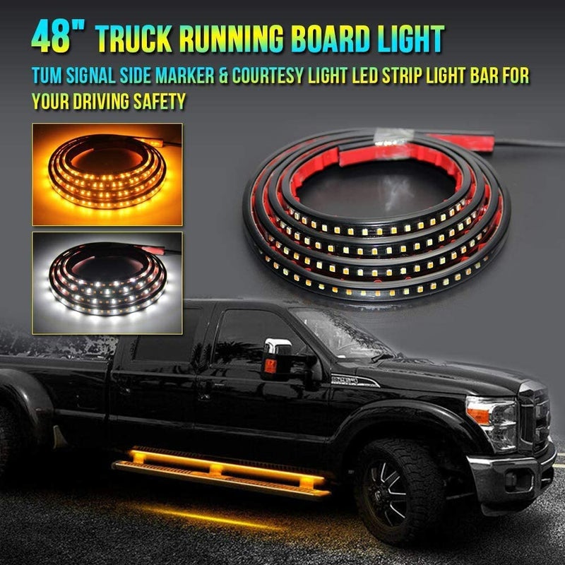 OPL5 Truck Running Board Lights, Amber Turn Signal Lights Sequential Side Maker Lighting Kits, 2PCs 48 Inch White Courtesy Flexible Step Strip Lights for Extended Crew Cab Trucks Pickup (48") - Image 2